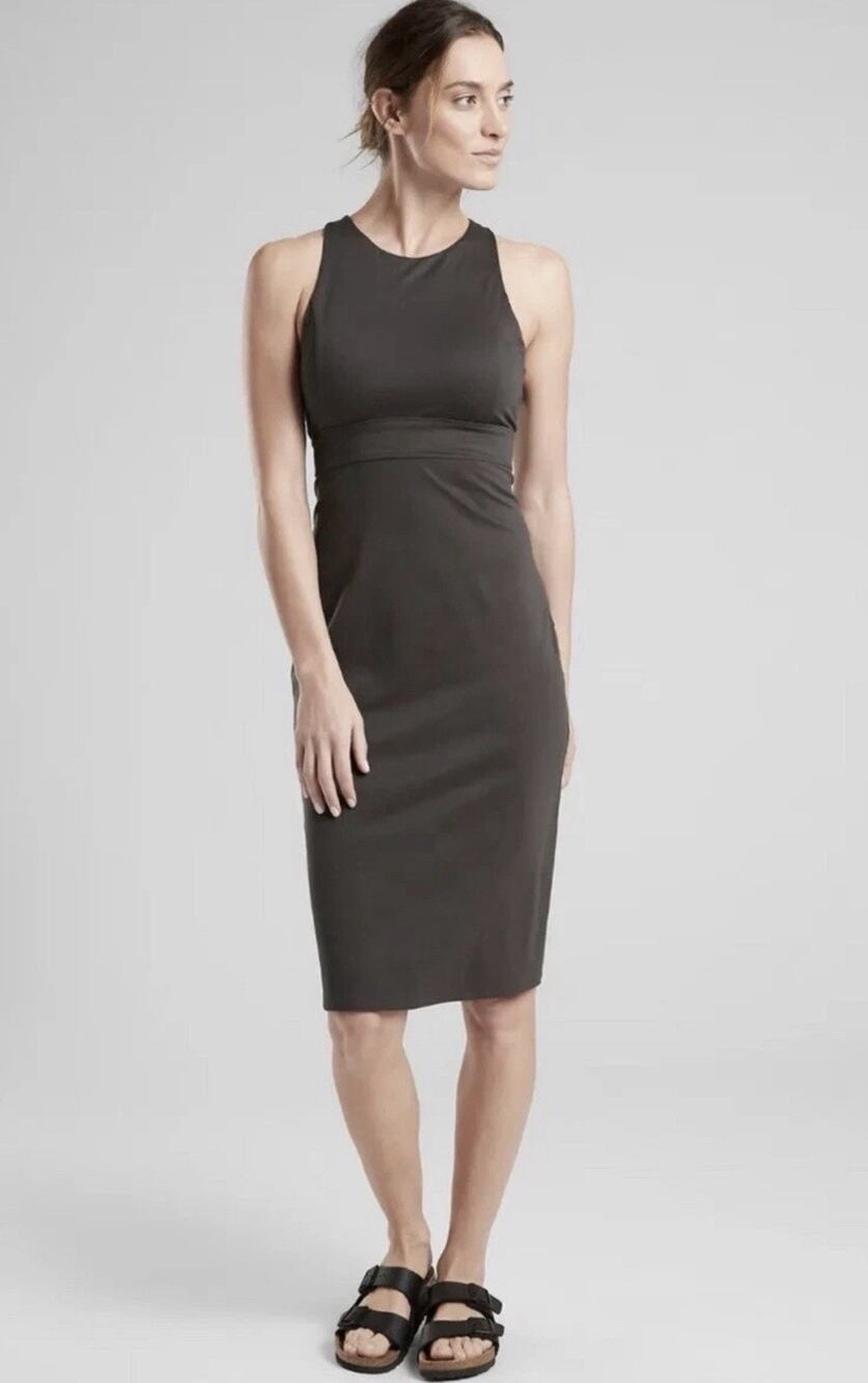 Athleta Black Dress MED Deep Breath Bralette Travel Dress #777122 Active Bra